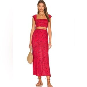 Free People Red Floral Maxi Skirt